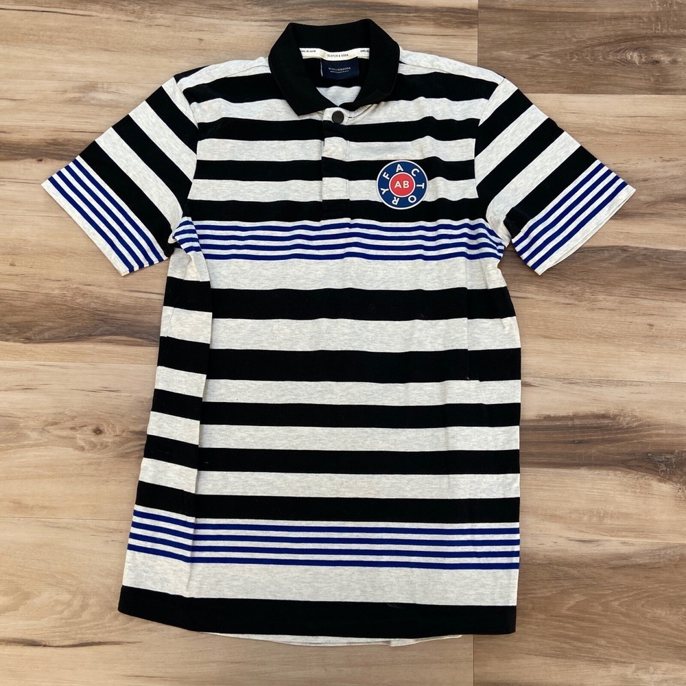 Scotch & Soda Polo Men S Striped Cotton Nautical Amsterdams Blauw Black White